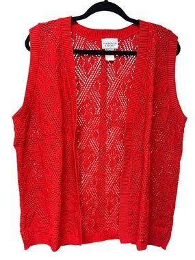 Improved Living Red Knit Sleeveless Open Front Cardigan Vest Women’s Size Large